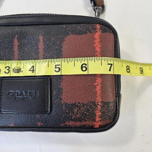 New COACH Carrier Phone Crossbody With Window Pane Plaid Print Black Brown - Picture 7 of 8